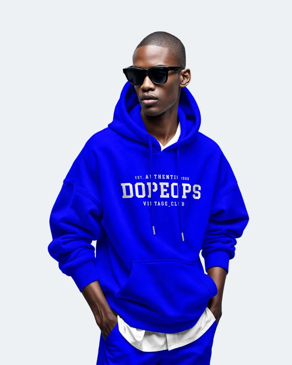 Dopeops Luxury Streetwear Fashion Brand Mens Vintage Club Collection Oversized Fit Hoodie in Blue